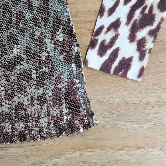 🔹️Cache Brown & Cream Sequined Leopard Burnout Long Sleeve Top Small - Picture 8 of 12